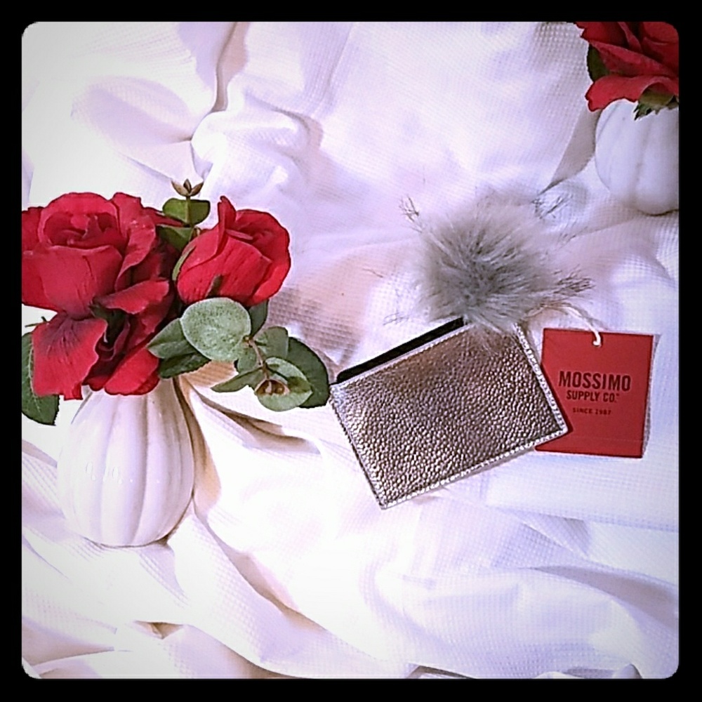 Mossimo silver shinny coin purse with fluffy ball